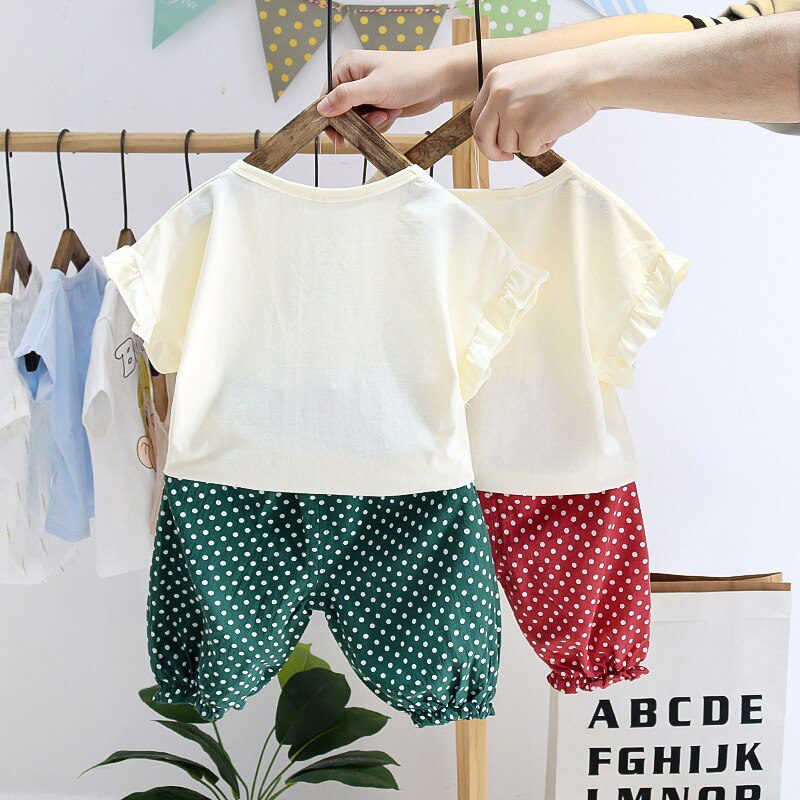 Summer Girls Clothing Sets 2021 New Baby Girls Short Sleeve Cherry T-Shirt and Casual Pants 2PCS Girls Clothes Outfits for 1-4Y