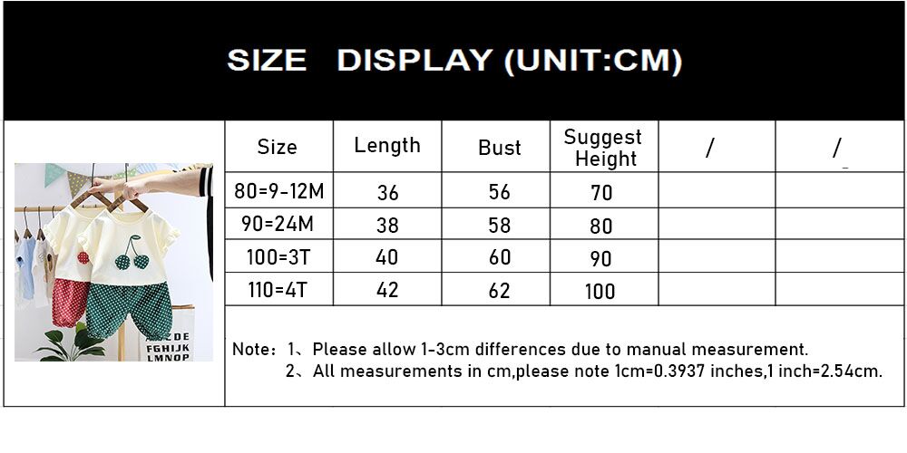 Summer Girls Clothing Sets 2021 New Baby Girls Short Sleeve Cherry T-Shirt and Casual Pants 2PCS Girls Clothes Outfits for 1-4Y