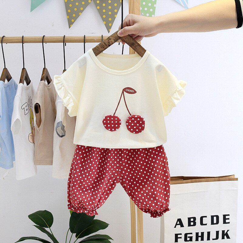 Summer Girls Clothing Sets 2021 New Baby Girls Short Sleeve Cherry T-Shirt and Casual Pants 2PCS Girls Clothes Outfits for 1-4Y