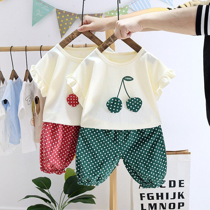 Summer Girls Clothing Sets 2021 New Baby Girls Short Sleeve Cherry T-Shirt and Casual Pants 2PCS Girls Clothes Outfits for 1-4Y