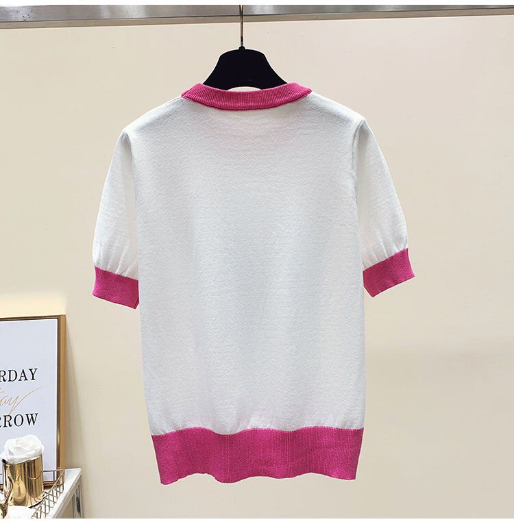 Summer Large 2XL Comfort Cotton Knitted T Shirts Cute Love Heart Print Graphic Tee Korean Japan Fashion Office Ladies Tops Mujer