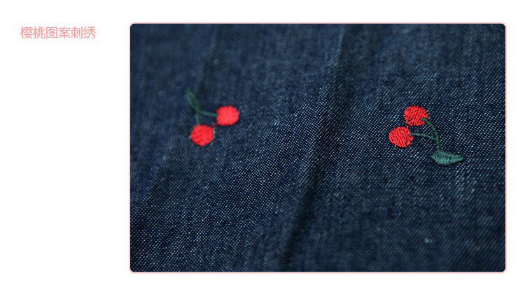 Sales Japan Liz Lisa Original Sweet Cotton Cherry Embroidery Denim Skirt Ruffles Skirts