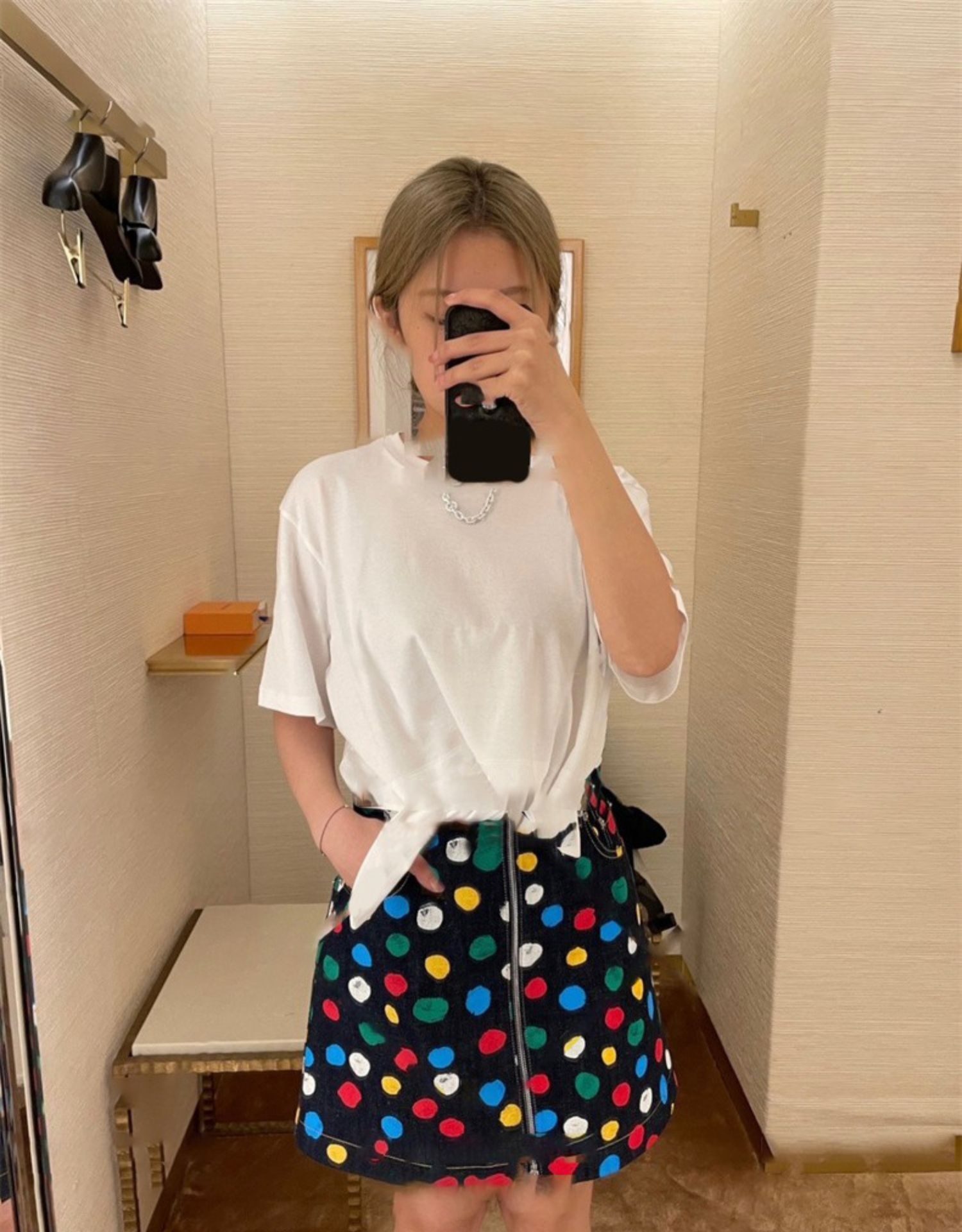 2023 Spring And Summer New Colorful Dotted Denim High Waist Zipper A-line Skirt Fashion