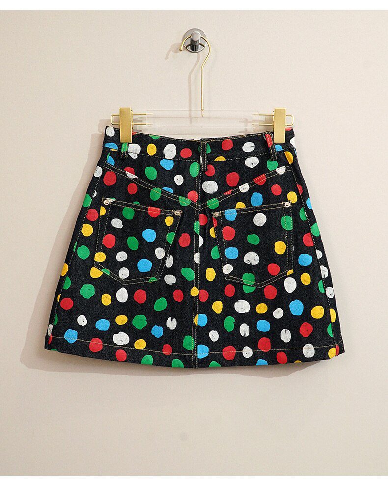 2023 Spring And Summer New Colorful Dotted Denim High Waist Zipper A-line Skirt Fashion