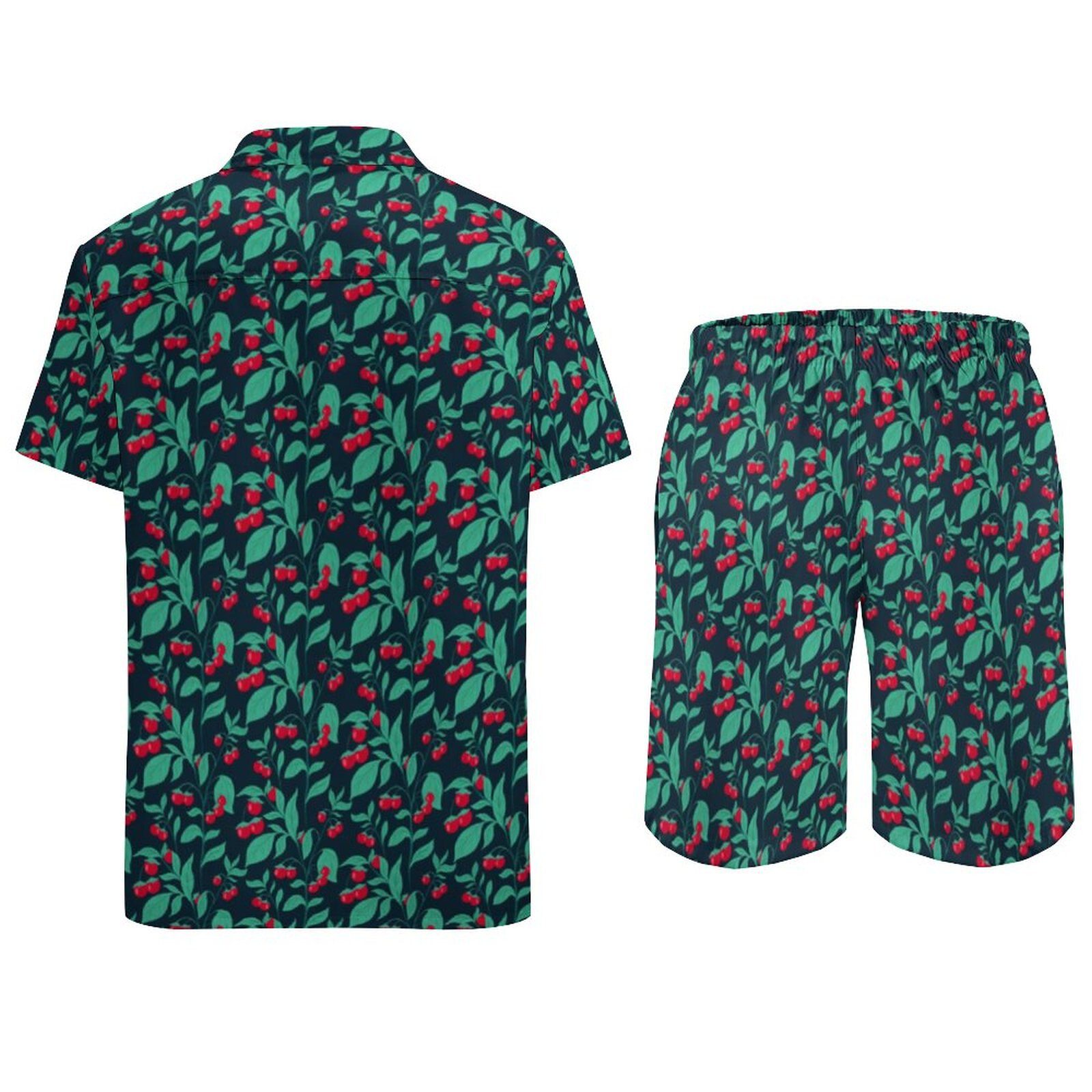 Cherry Tomatoes Men Sets Green Leaves Print Casual Shorts Beach Shirt Set Summer Hawaiian Suit Short-Sleeve Oversize