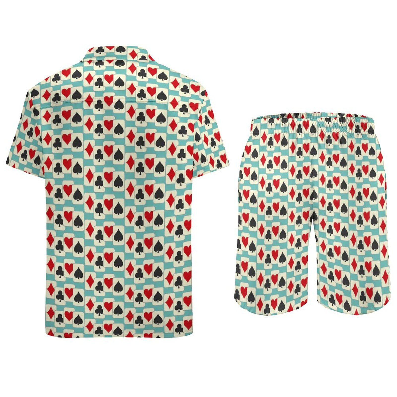 Fun Playing Cards Men Sets Quartet Print Casual Shirt Set Trendy Beach Shorts Summer Design Suit Two-piece Clothing Big Size 3XL