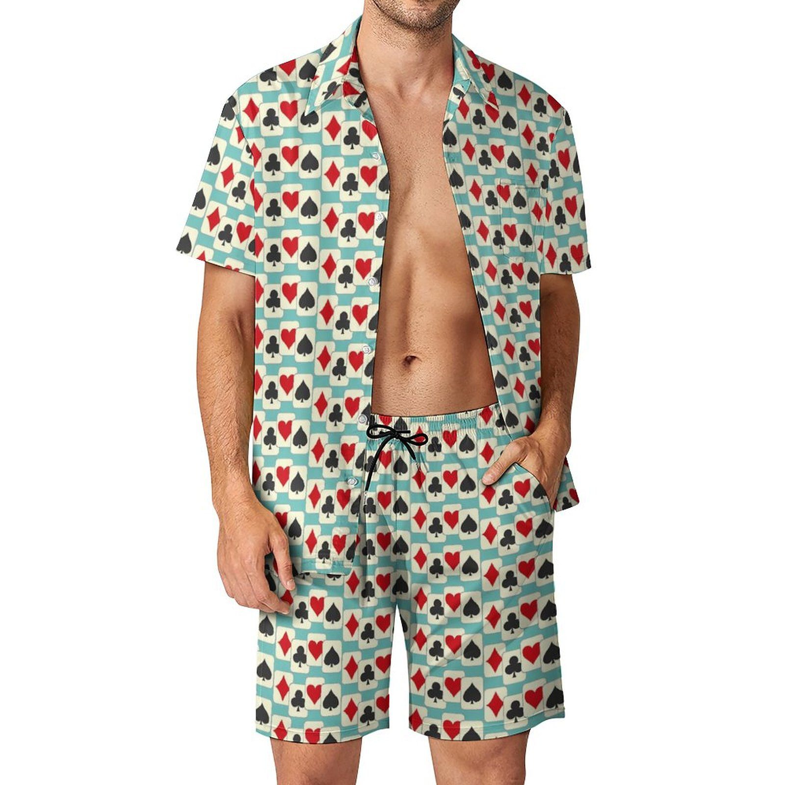 Fun Playing Cards Men Sets Quartet Print Casual Shirt Set Trendy Beach Shorts Summer Design Suit Two-piece Clothing Big Size 3XL