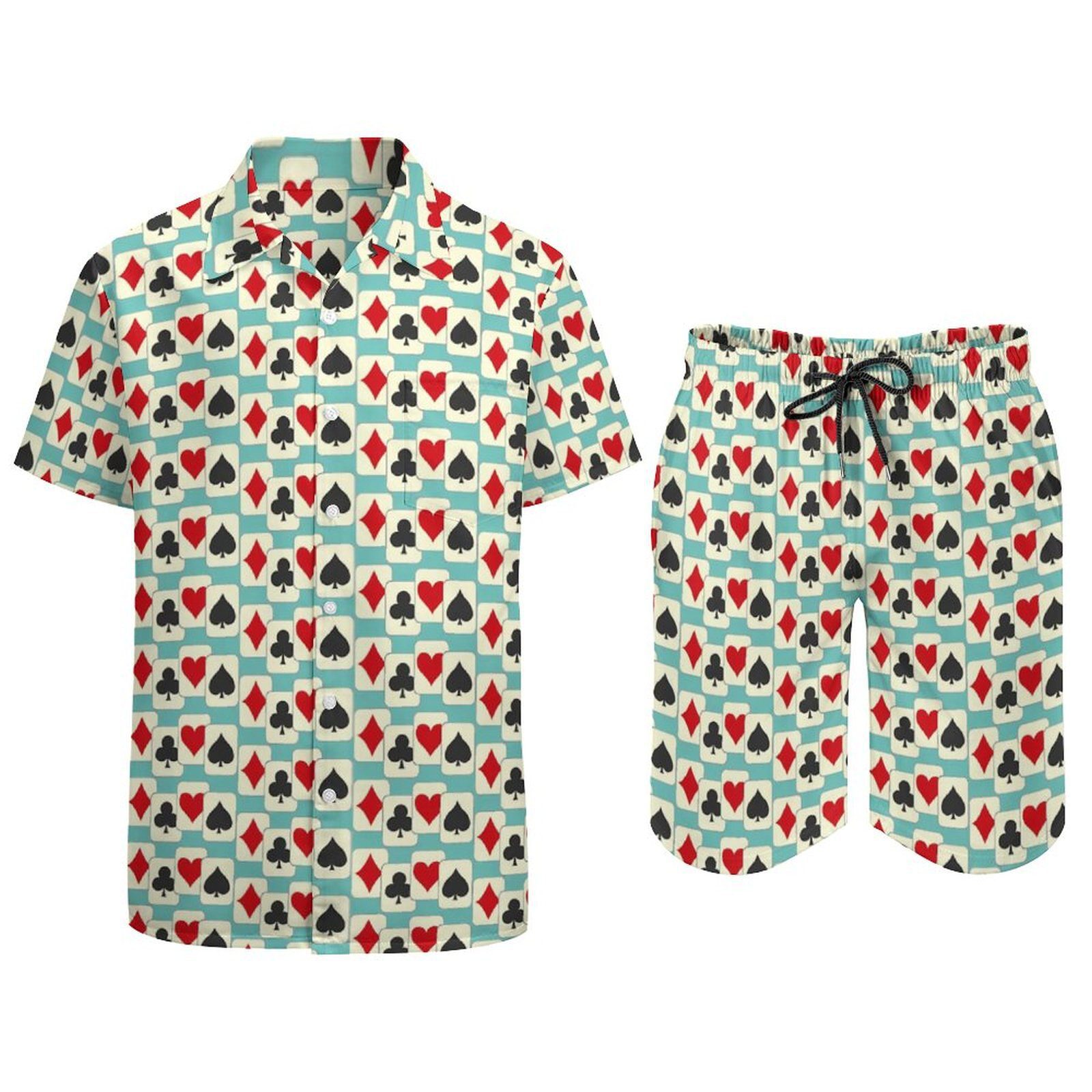 Fun Playing Cards Men Sets Quartet Print Casual Shirt Set Trendy Beach Shorts Summer Design Suit Two-piece Clothing Big Size 3XL