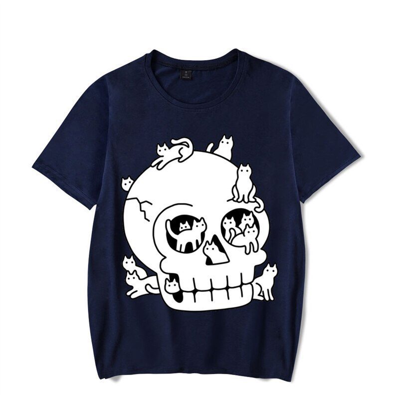 Summer New Fashion Brand Men's T-shirts Skull Cat Luminous Casual Streetwear Short Sleeve Oversized Men's T-Shirt Y2k Clothing