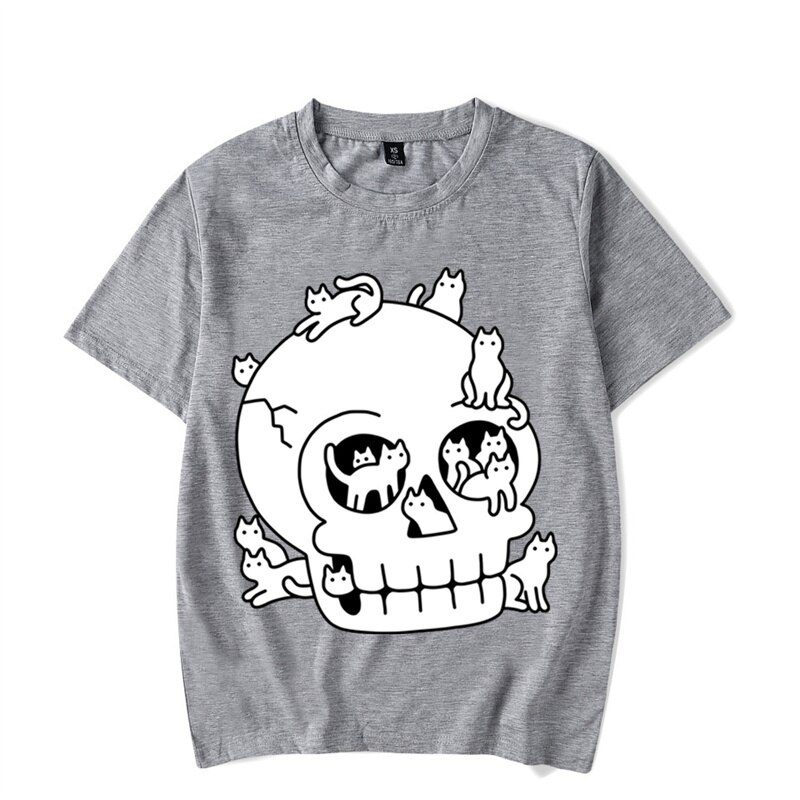 Summer New Fashion Brand Men's T-shirts Skull Cat Luminous Casual Streetwear Short Sleeve Oversized Men's T-Shirt Y2k Clothing