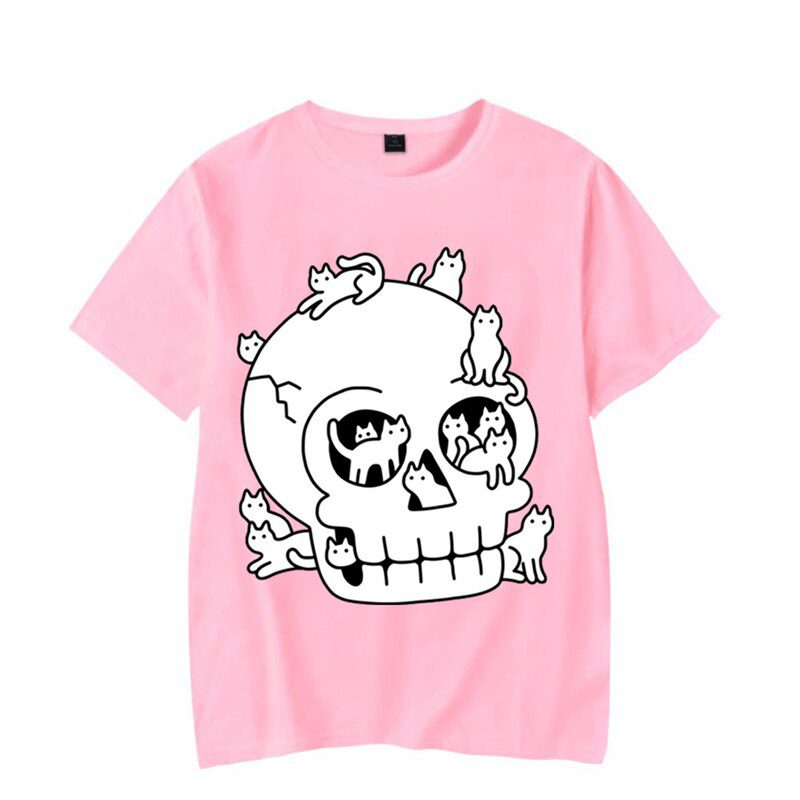 Summer New Fashion Brand Men's T-shirts Skull Cat Luminous Casual Streetwear Short Sleeve Oversized Men's T-Shirt Y2k Clothing