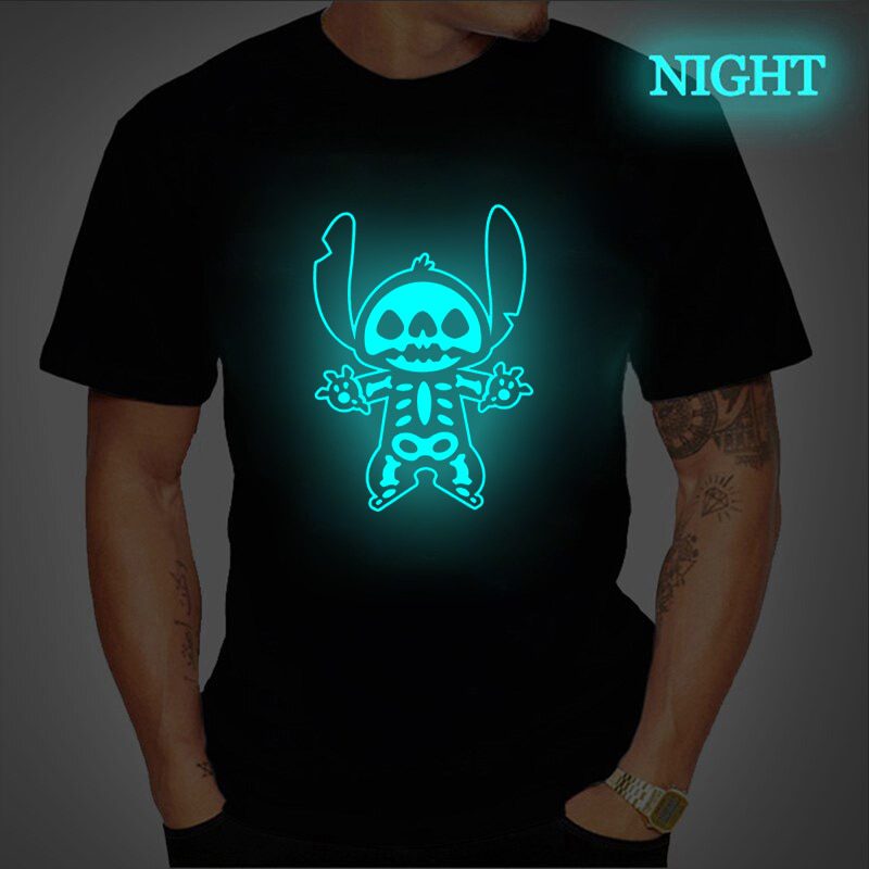 2022 Men's Printed Oversized T-shirts Short Sleeve Shirt Skull Halloween Printed Luminous Top Men's and Women's Plus Size Shirt