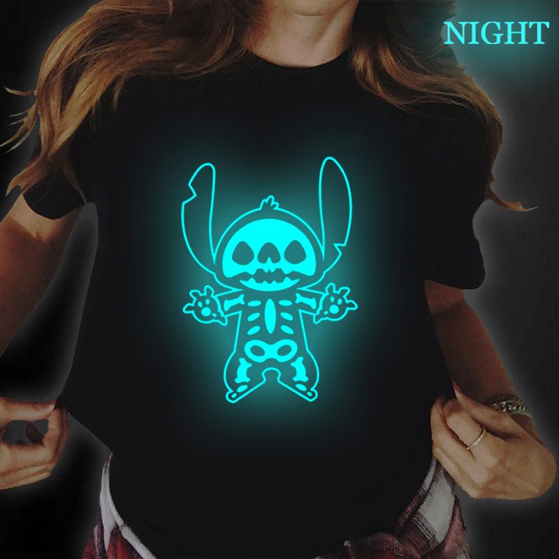 2022 Men's Printed Oversized T-shirts Short Sleeve Shirt Skull Halloween Printed Luminous Top Men's and Women's Plus Size Shirt