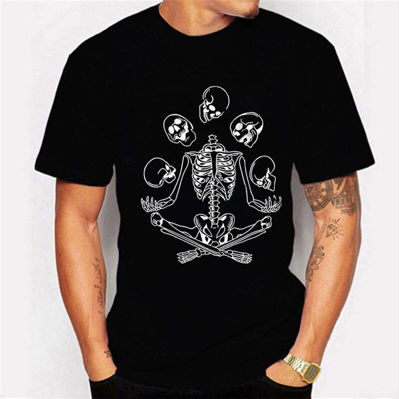 Skeleton Juggling Halloween Tee Shirt for Men Luminous Oversized T Shirt Spooky Skull Vintage Graphic Male T-shirts Camisas