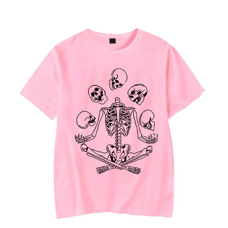 Skeleton Juggling Halloween Tee Shirt for Men Luminous Oversized T Shirt Spooky Skull Vintage Graphic Male T-shirts Camisas