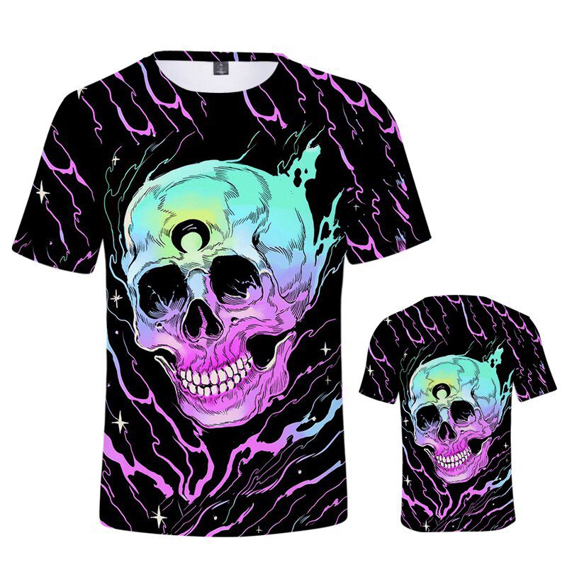 3d T-shirt Cartoon Skull Printed Hip Hop Rock Personality Creative Tops 3d Graphic T Shirts Oversized T Shirt Men Clothing