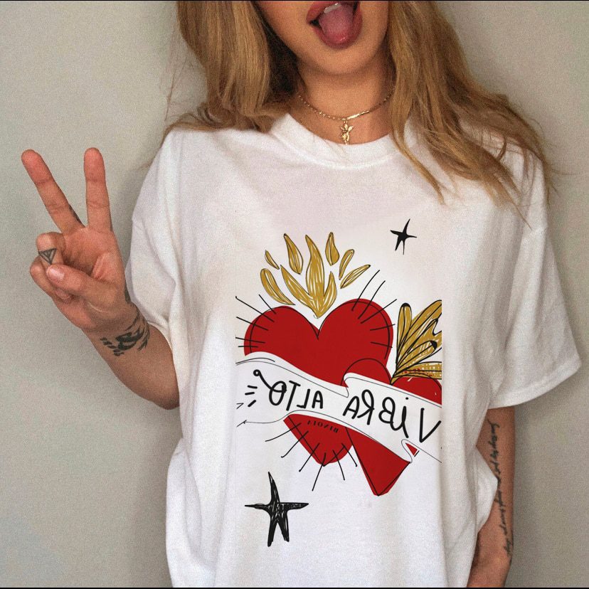 Female Top Fashion Tee Love Heart New Style Trend Clothes Casual Summer Women Clothing Short Sleeve Print Tshirt Graphic T-shirt