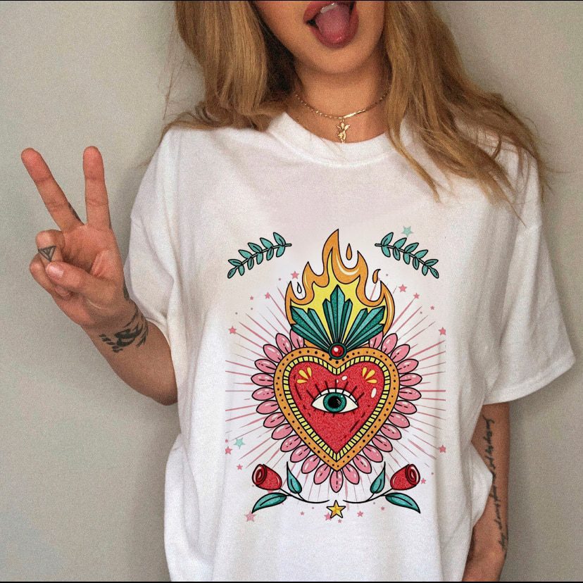 Female Top Fashion Tee Love Heart New Style Trend Clothes Casual Summer Women Clothing Short Sleeve Print Tshirt Graphic T-shirt