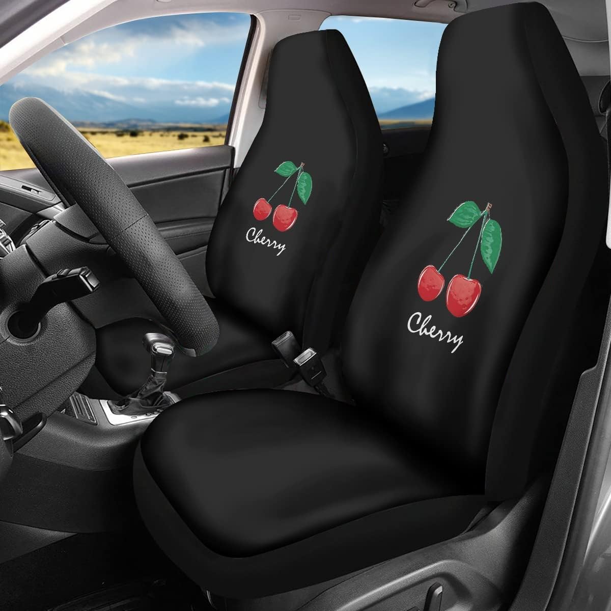 Adorable Cherry Print Car Seat Covers Vehicles Soft Durable Auto Accessories Decorations Black Universal Fit Dustproof