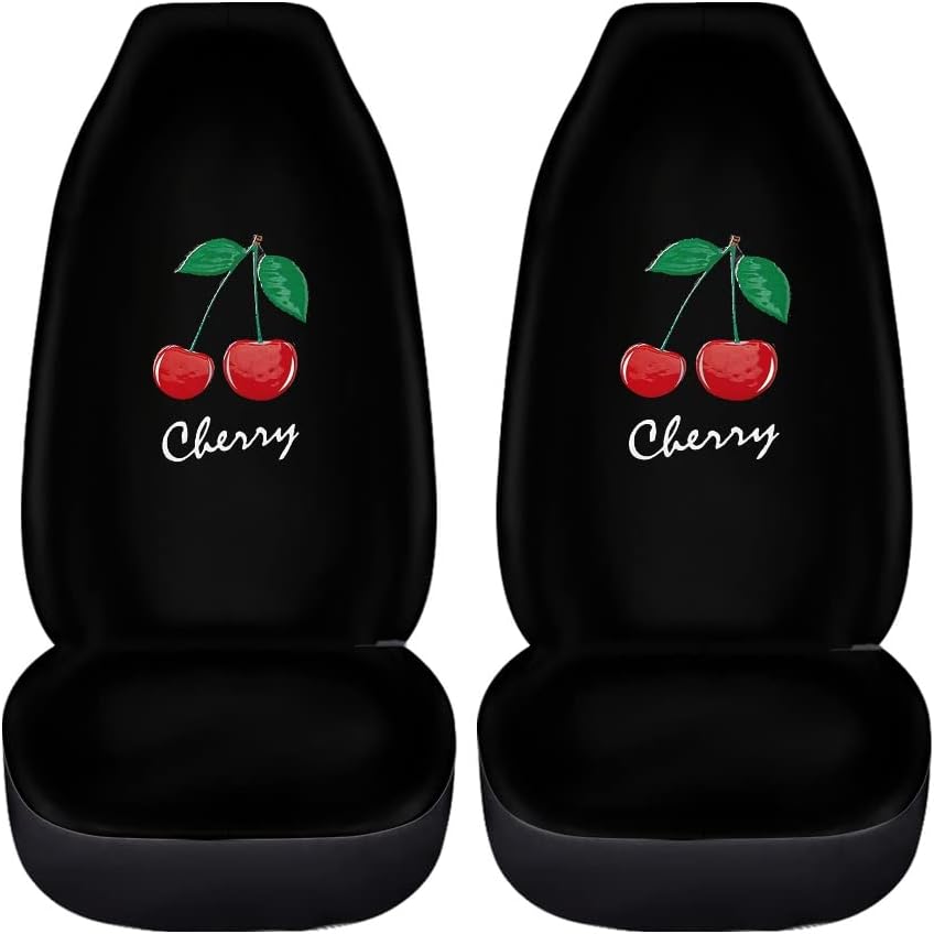 Adorable Cherry Print Car Seat Covers Vehicles Soft Durable Auto Accessories Decorations Black Universal Fit Dustproof