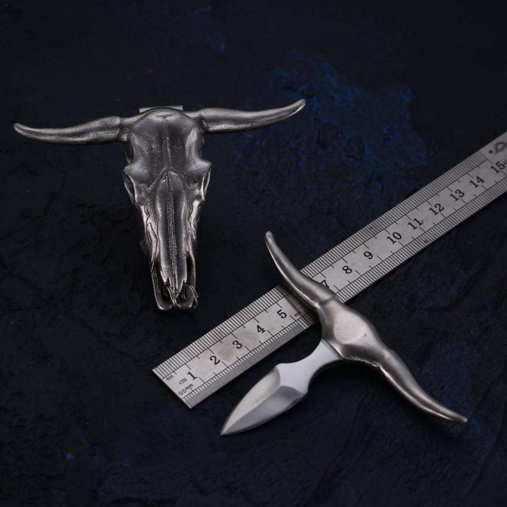 Camping Survival Cow Skull Folding Cutter Faux Taxidermy Carved Texas Longhorn Car Decoration Belt Buckle Pendant Survival Tool