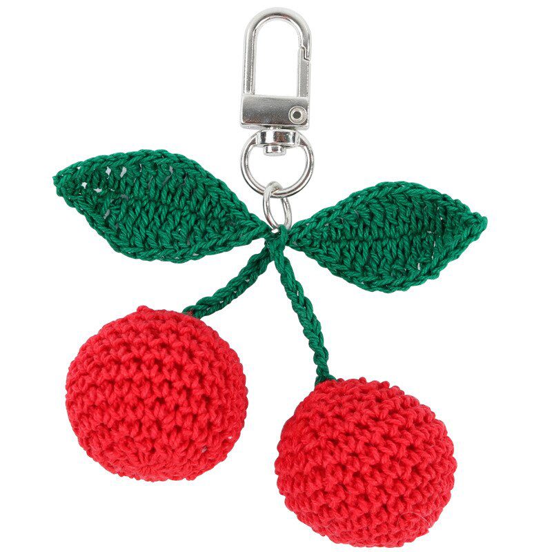 Cute Handmade Knitting Wave Big Cherry Strawberry Key Chains for women Funny Fruit Keychains Bag Hanging Car Key Holder Keyrings