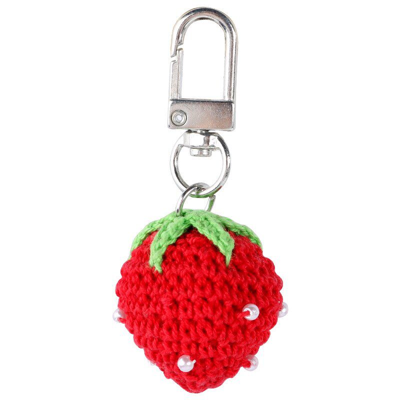 Cute Handmade Knitting Wave Big Cherry Strawberry Key Chains for women Funny Fruit Keychains Bag Hanging Car Key Holder Keyrings