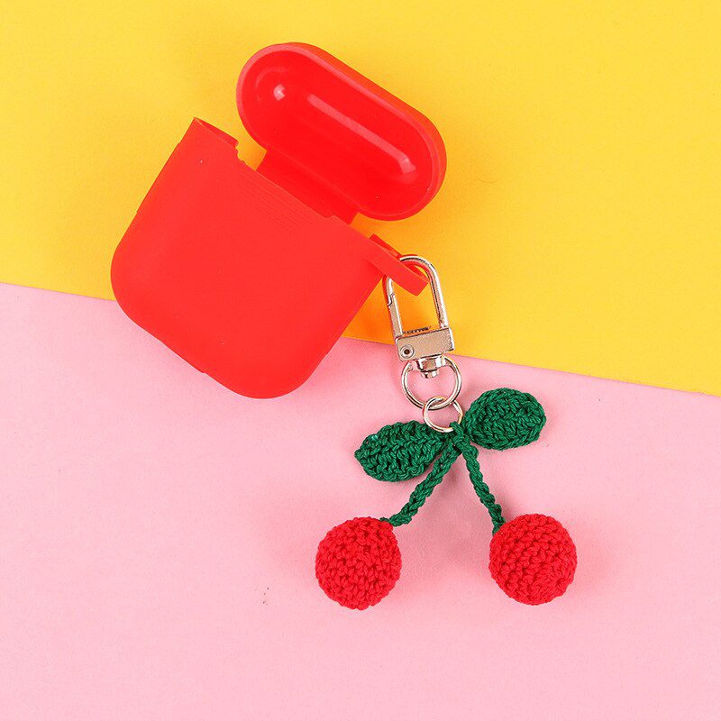 Cute Handmade Knitting Wave Big Cherry Strawberry Key Chains for women Funny Fruit Keychains Bag Hanging Car Key Holder Keyrings