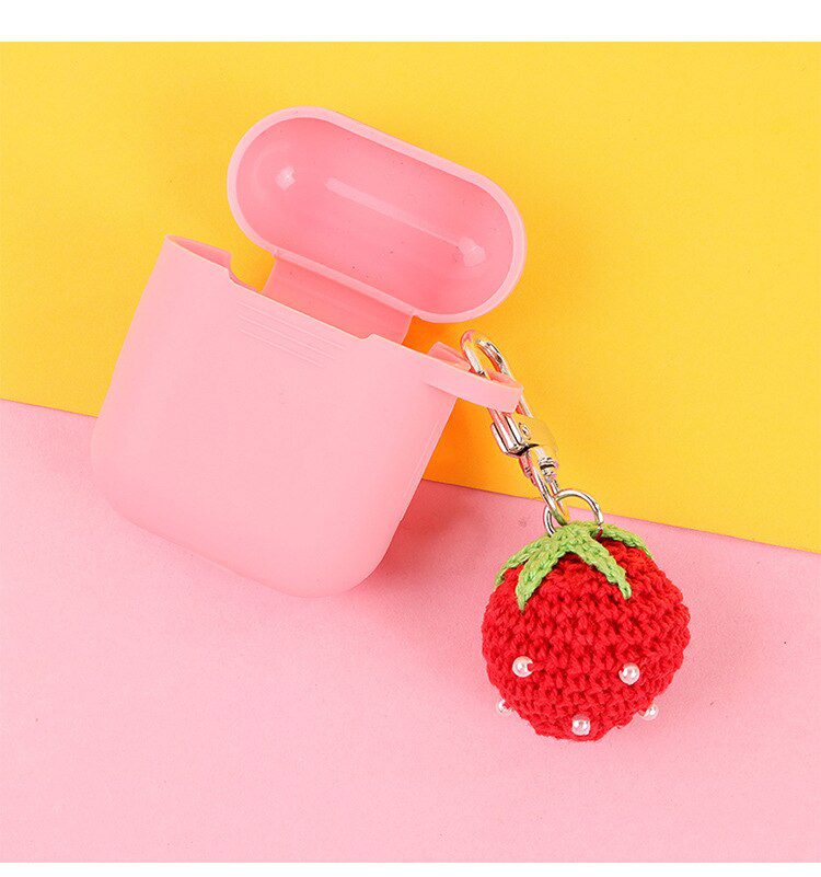 Cute Handmade Knitting Wave Big Cherry Strawberry Key Chains for women Funny Fruit Keychains Bag Hanging Car Key Holder Keyrings