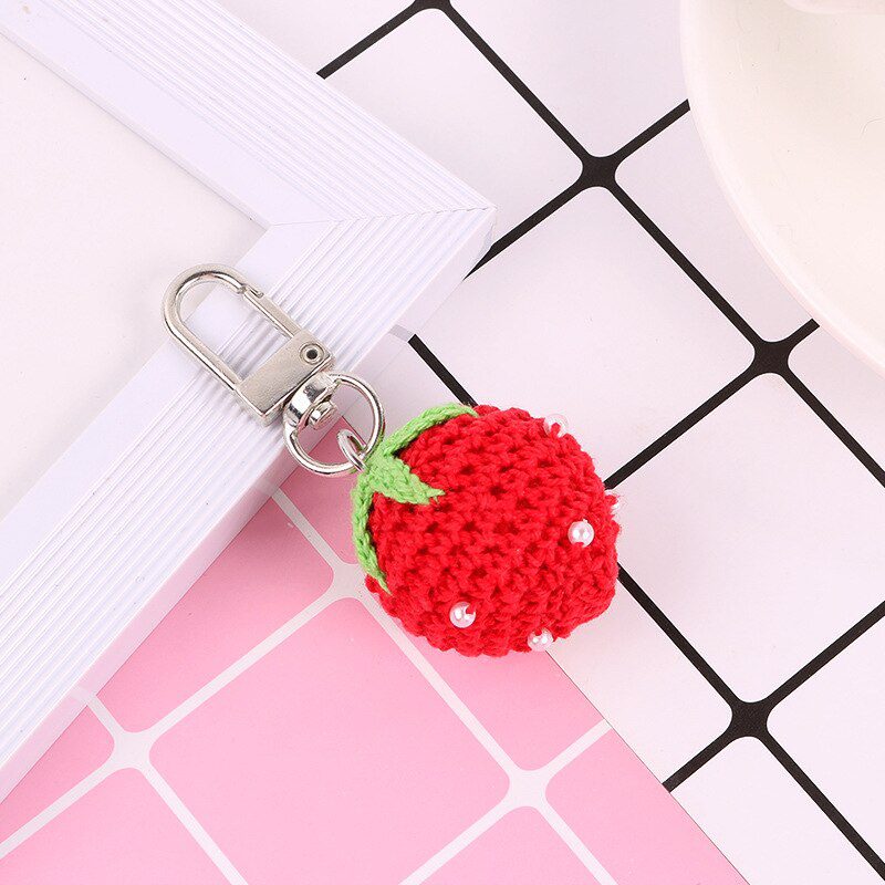 Cute Handmade Knitting Wave Big Cherry Strawberry Key Chains for women Funny Fruit Keychains Bag Hanging Car Key Holder Keyrings