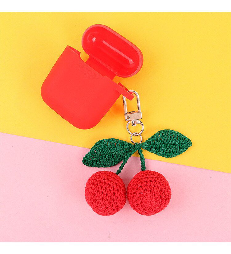 Cute Handmade Knitting Wave Big Cherry Strawberry Key Chains for women Funny Fruit Keychains Bag Hanging Car Key Holder Keyrings