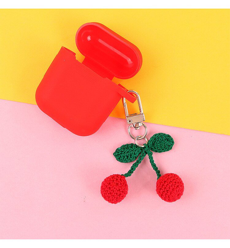 Cute Handmade Knitting Wave Big Cherry Strawberry Key Chains for women Funny Fruit Keychains Bag Hanging Car Key Holder Keyrings