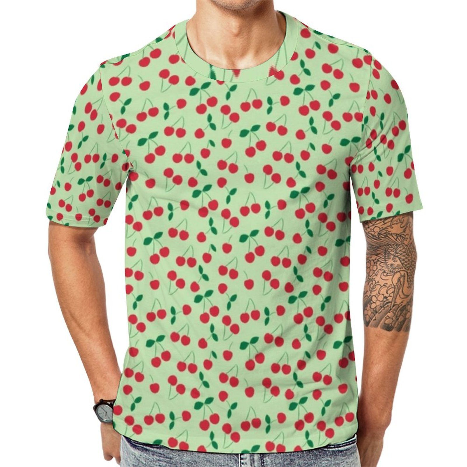 Cute Cherry Print T Shirt Retro Fruit Cool T-Shirts Men Funny Tee Shirt Premium Short Sleeves Graphic Tees Big Size 5XL 6XL