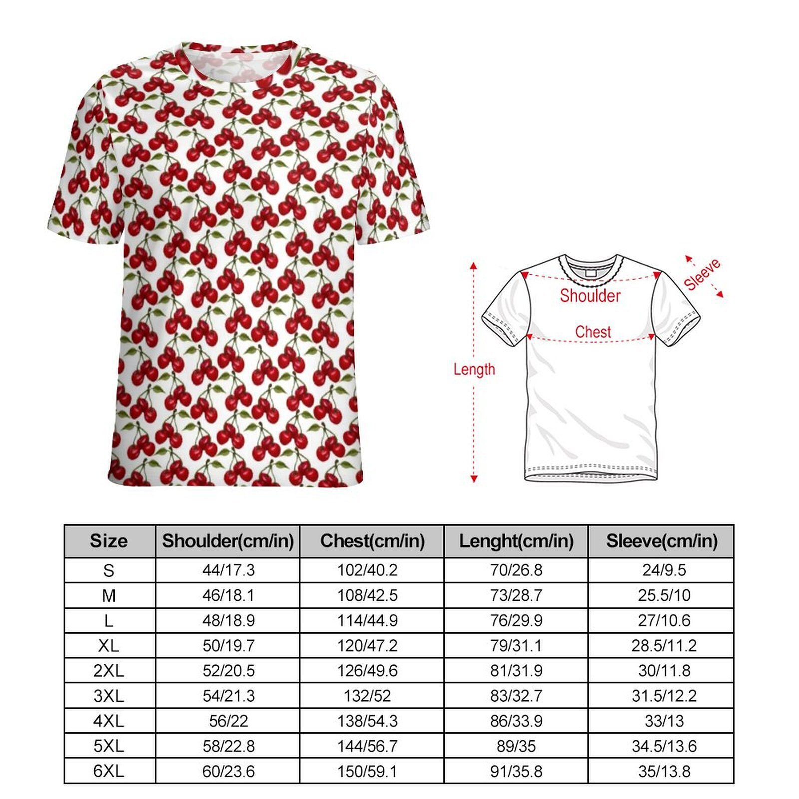 Fruit Print T Shirt Pretty Red Cherry Men Novelty T-Shirts Original Graphic Tee Shirt Short-Sleeve Streetwear Plus Size Tops