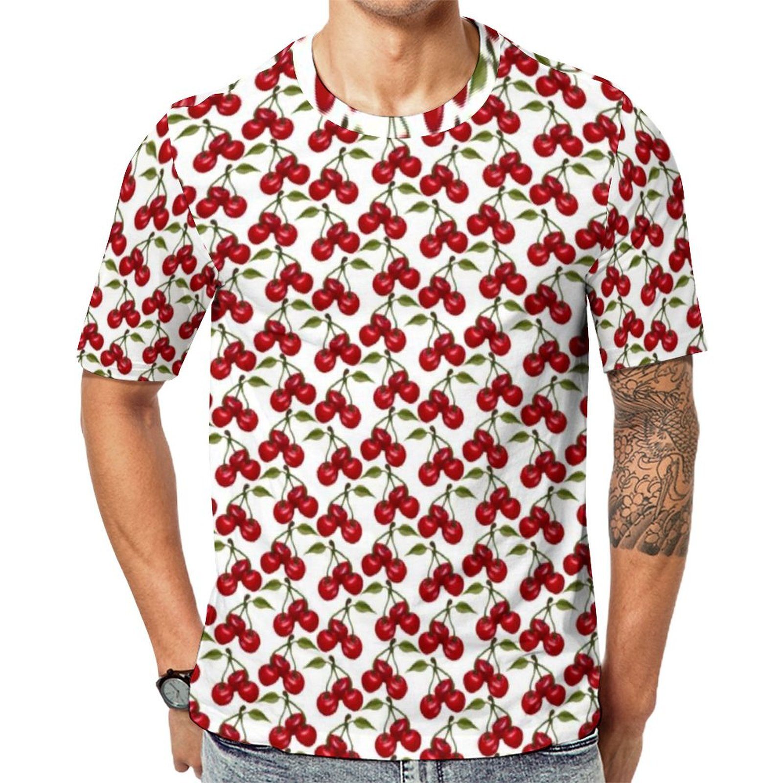 Fruit Print T Shirt Pretty Red Cherry Men Novelty T-Shirts Original Graphic Tee Shirt Short-Sleeve Streetwear Plus Size Tops