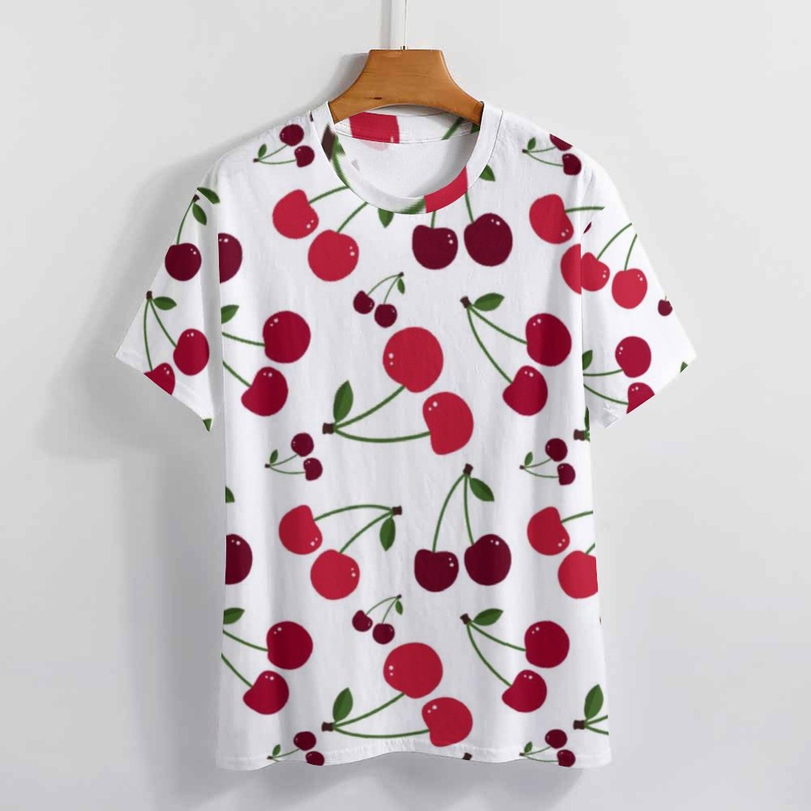 Fresh Fruit Print T Shirt Cute Cherry Pattern Popular T Shirts Man Streetwear Tshirt Summer Short-Sleeved Graphic Tops Plus Size