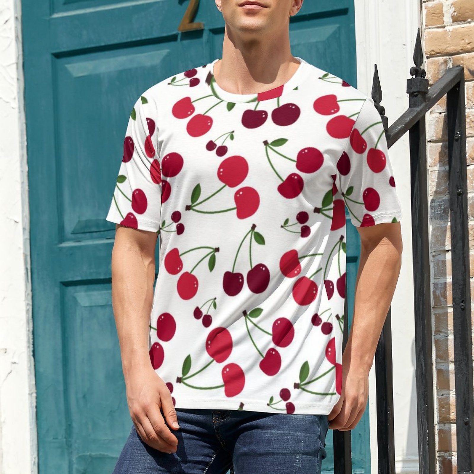 Fresh Fruit Print T Shirt Cute Cherry Pattern Popular T Shirts Man Streetwear Tshirt Summer Short-Sleeved Graphic Tops Plus Size