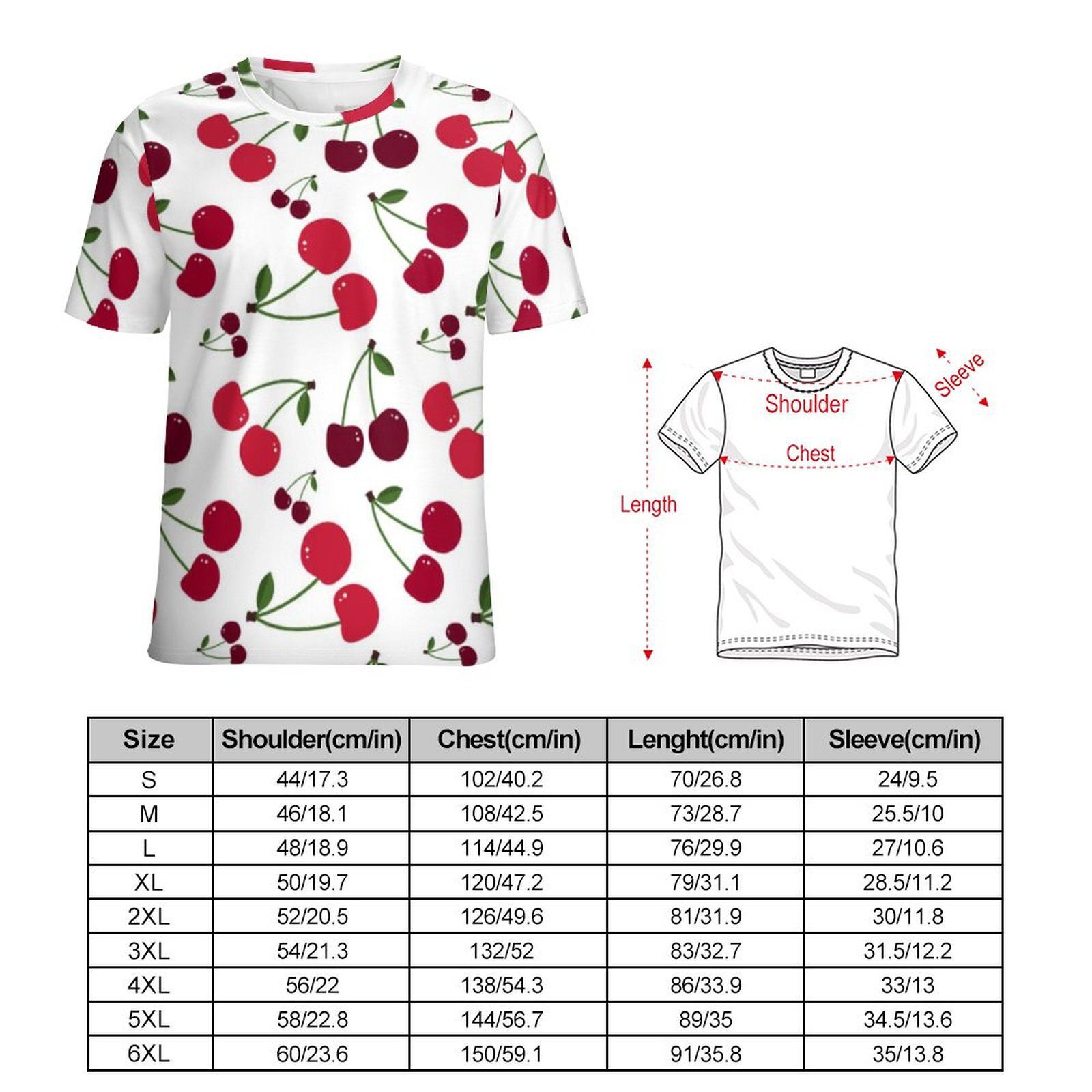 Fresh Fruit Print T Shirt Cute Cherry Pattern Popular T Shirts Man Streetwear Tshirt Summer Short-Sleeved Graphic Tops Plus Size