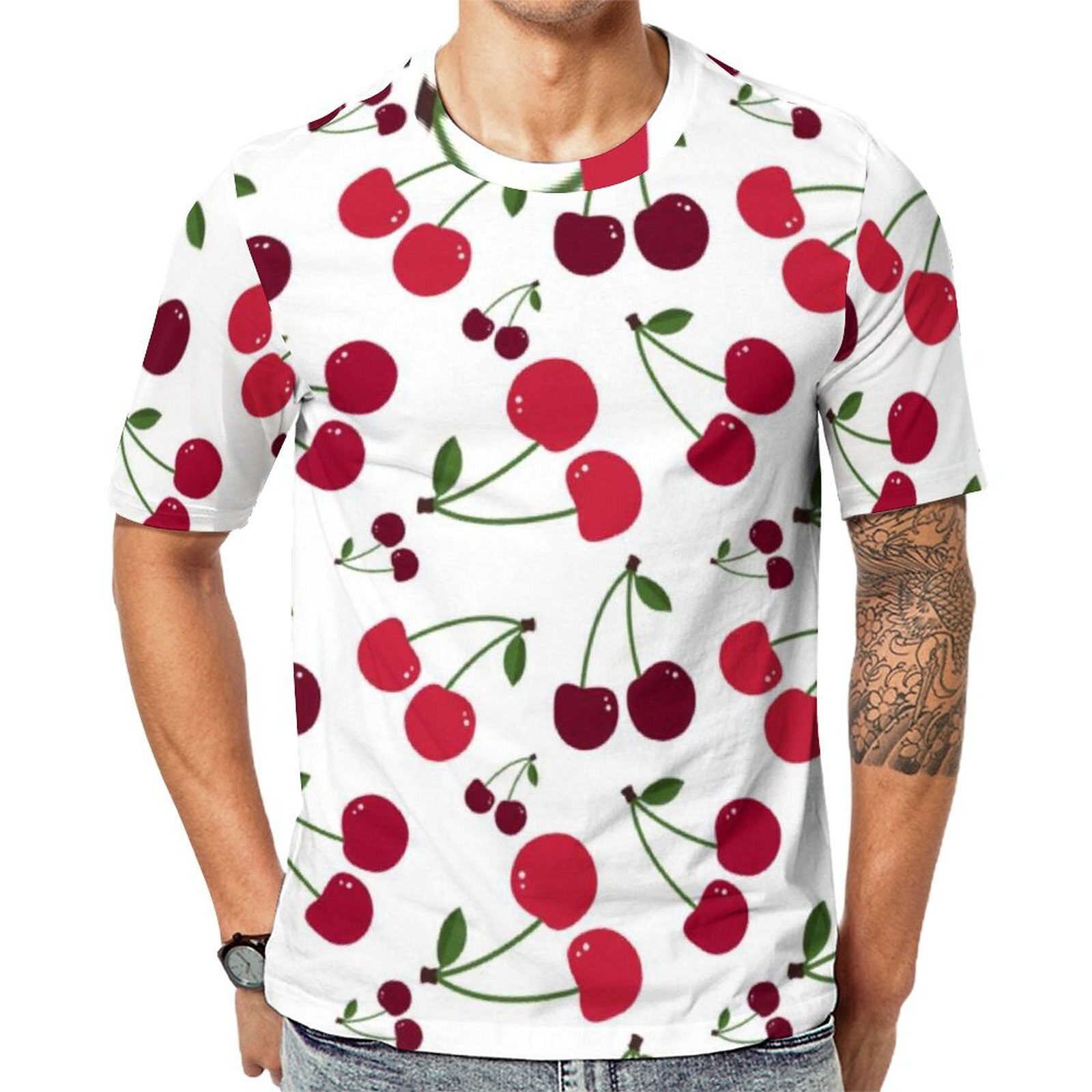 Fresh Fruit Print T Shirt Cute Cherry Pattern Popular T Shirts Man Streetwear Tshirt Summer Short-Sleeved Graphic Tops Plus Size