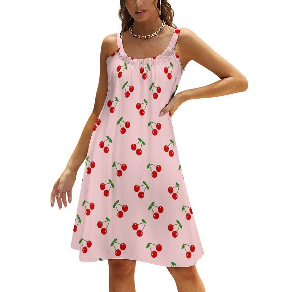 Cherry Cherries Dress Suspender Fruit Pattern Day Dresses Hot Sale Female Comfortable Sexy Women Elegant Summer One-Piece Dress