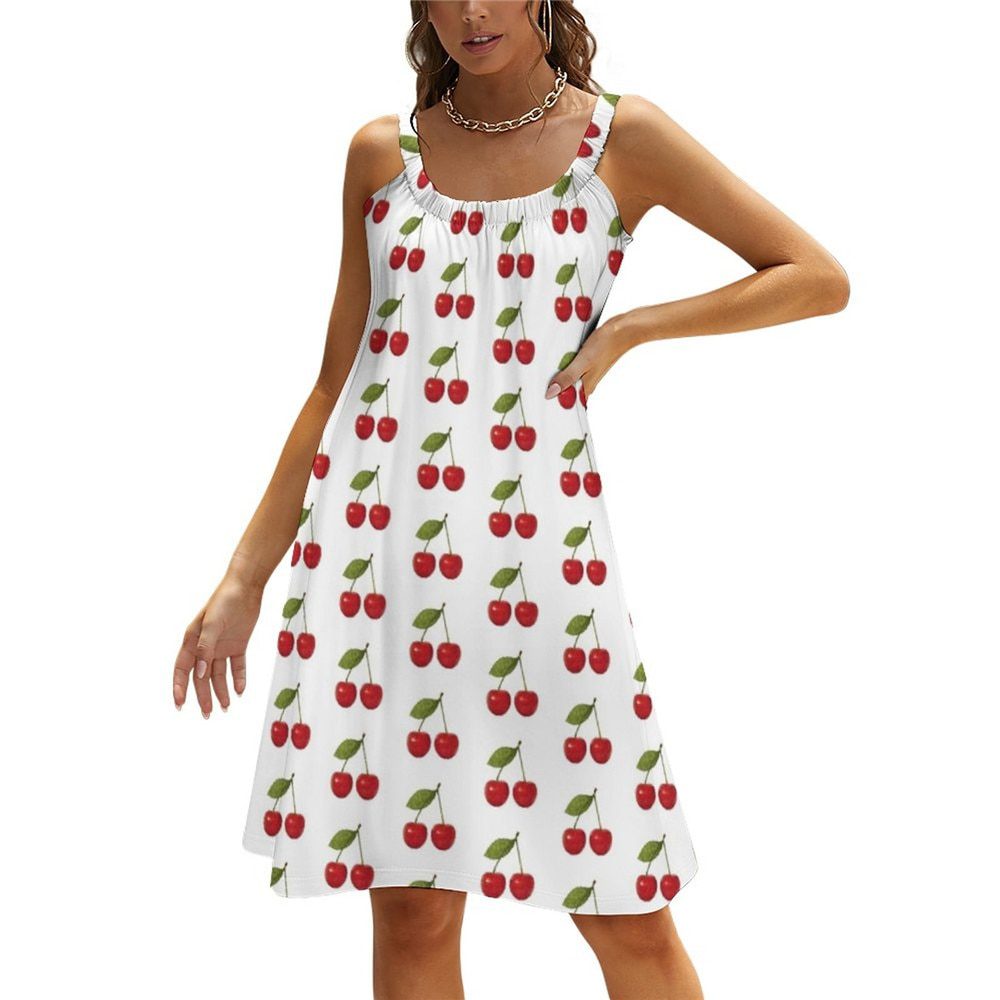 Cherry Cherries Dress Suspender Fruit Pattern Day Dresses Hot Sale Female Comfortable Sexy Women Elegant Summer One-Piece Dress