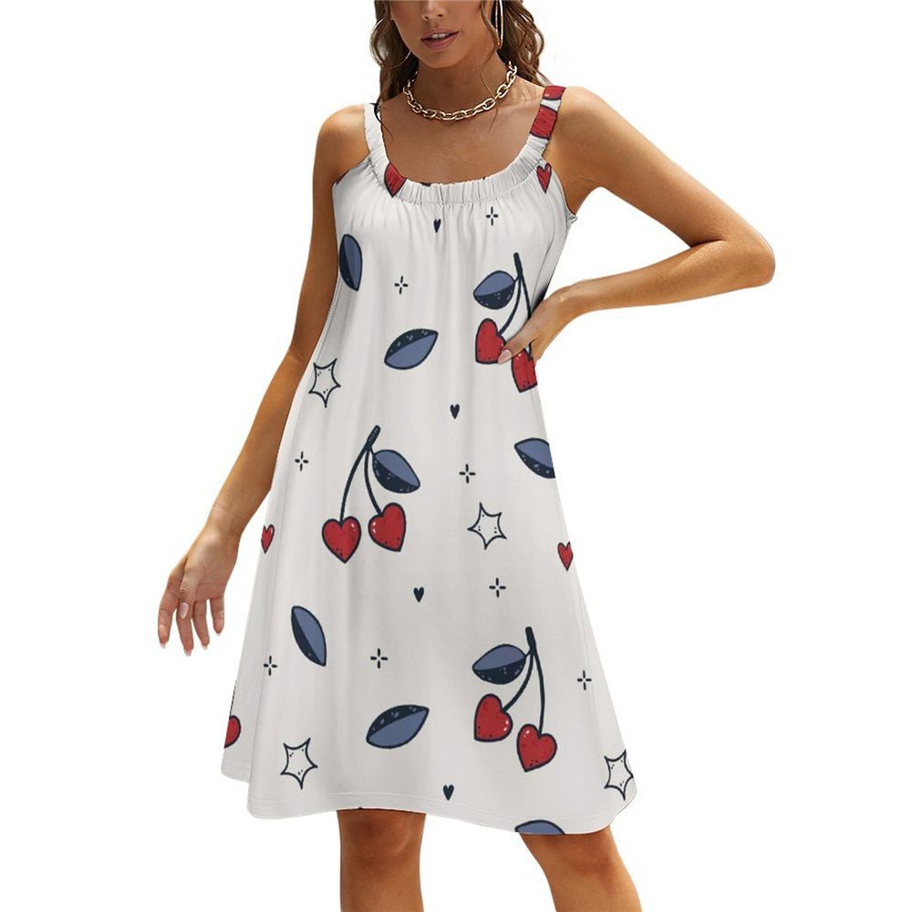 Cherry Cherries Dress Suspender Fruit Pattern Day Dresses Hot Sale Female Comfortable Sexy Women Elegant Summer One-Piece Dress