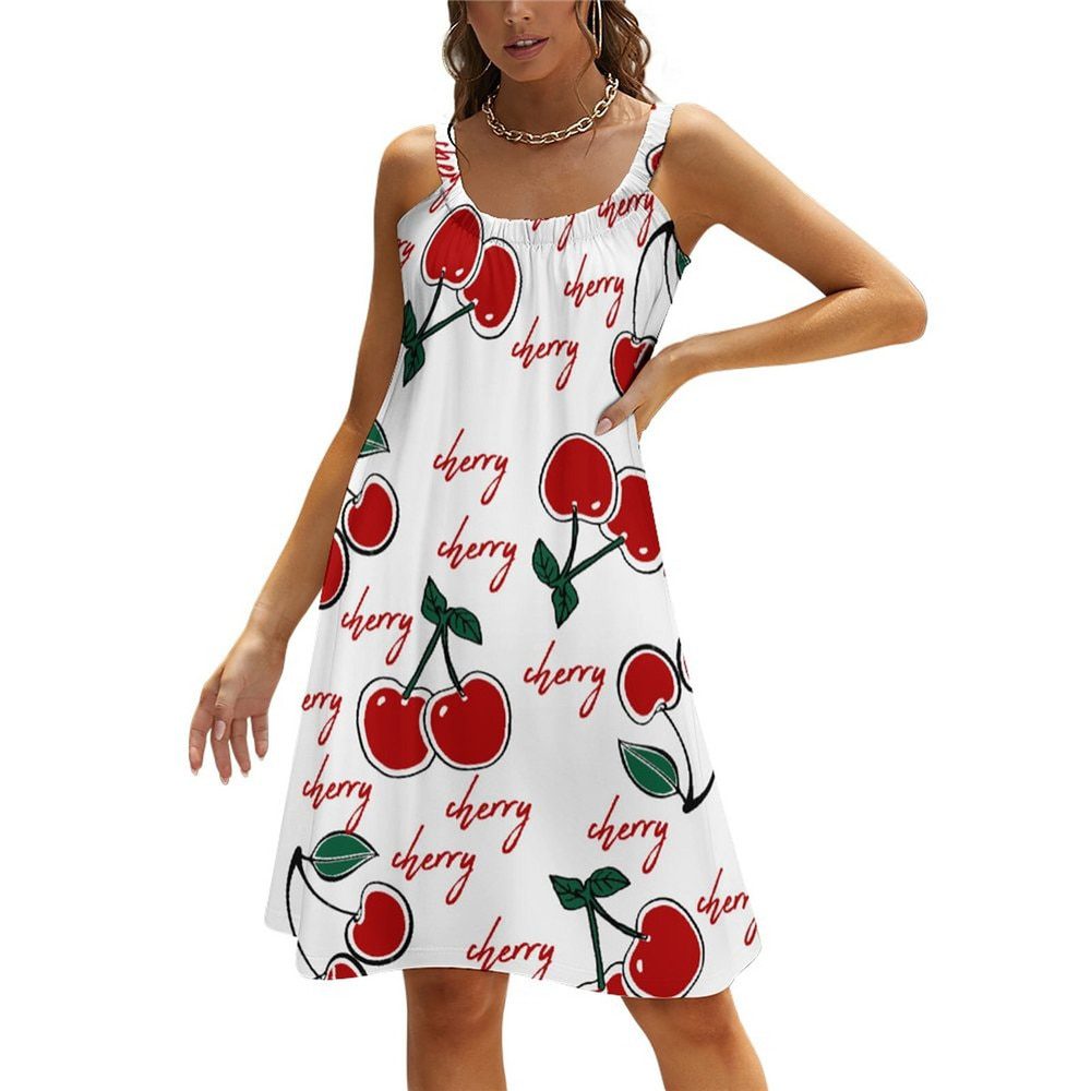 Cherry Cherries Dress Suspender Fruit Pattern Day Dresses Hot Sale Female Comfortable Sexy Women Elegant Summer One-Piece Dress