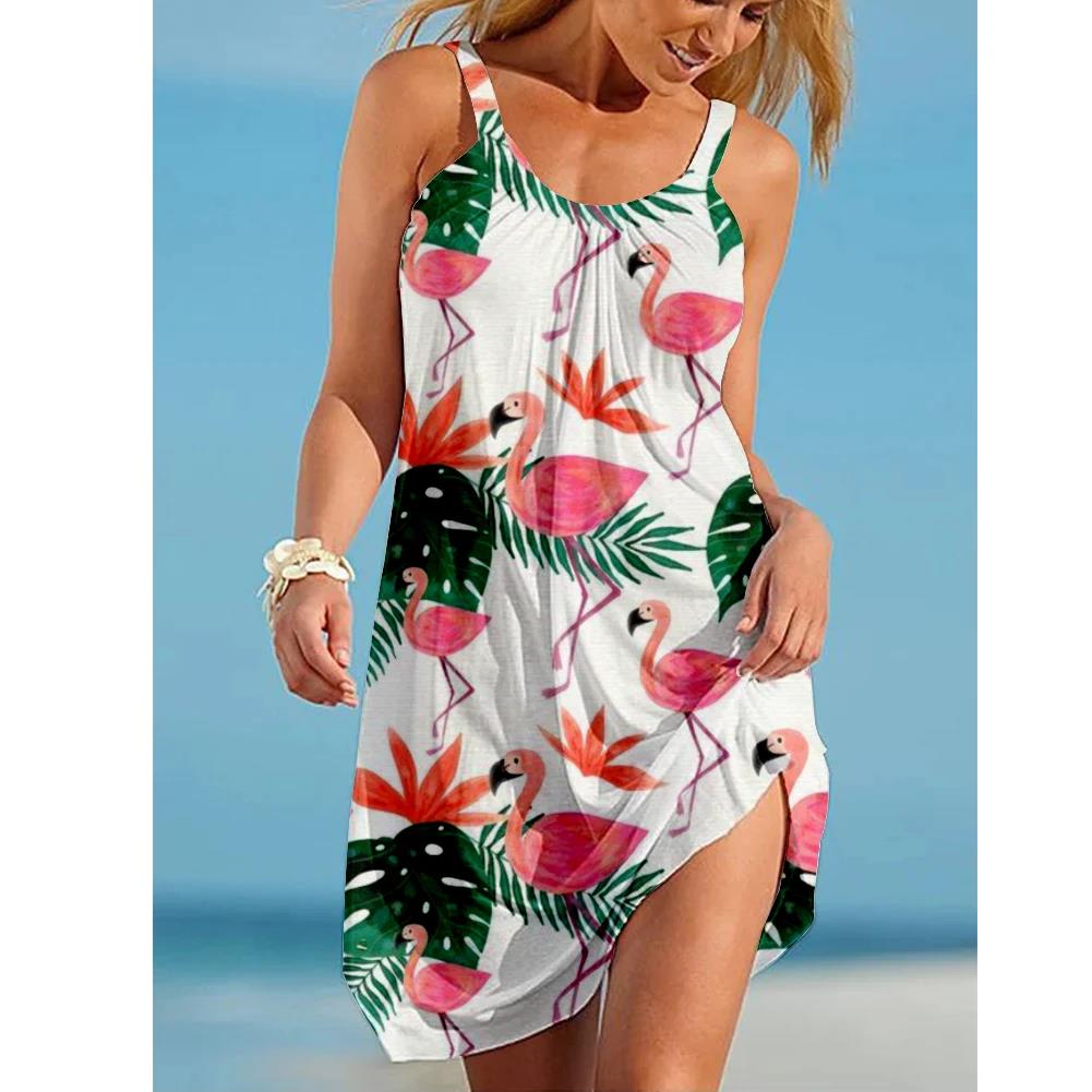 Hot Cherry Animal Flamingos 3D Print Beach Dresses Robe Women Formal Holiday Beachwear Sleeveless Elegant Party Dresses Sundress