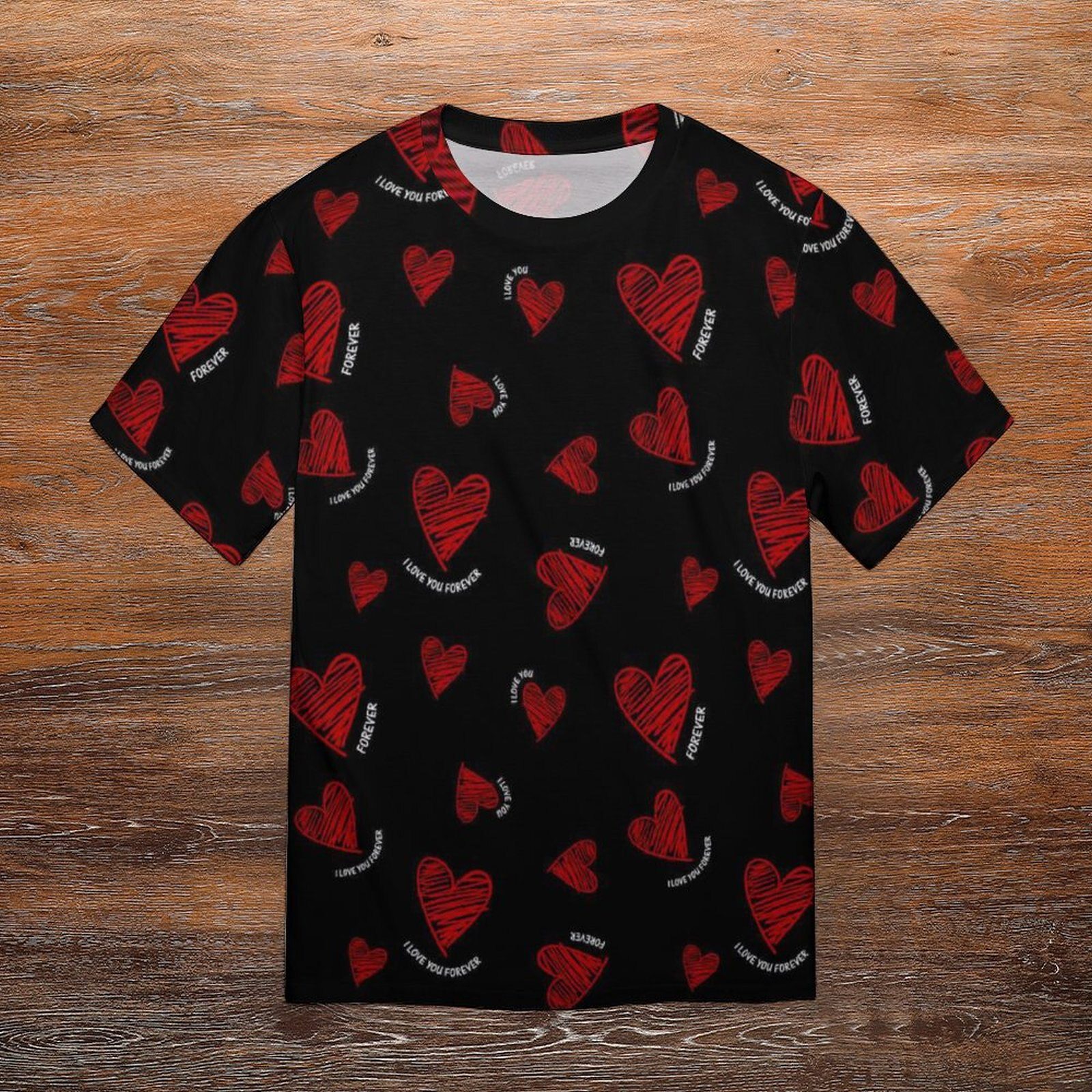 Red Heart Print T Shirt I Love You Forever Male Popular T Shirts Beach Custom Tees Short Sleeve Essential Oversize Tops Gift