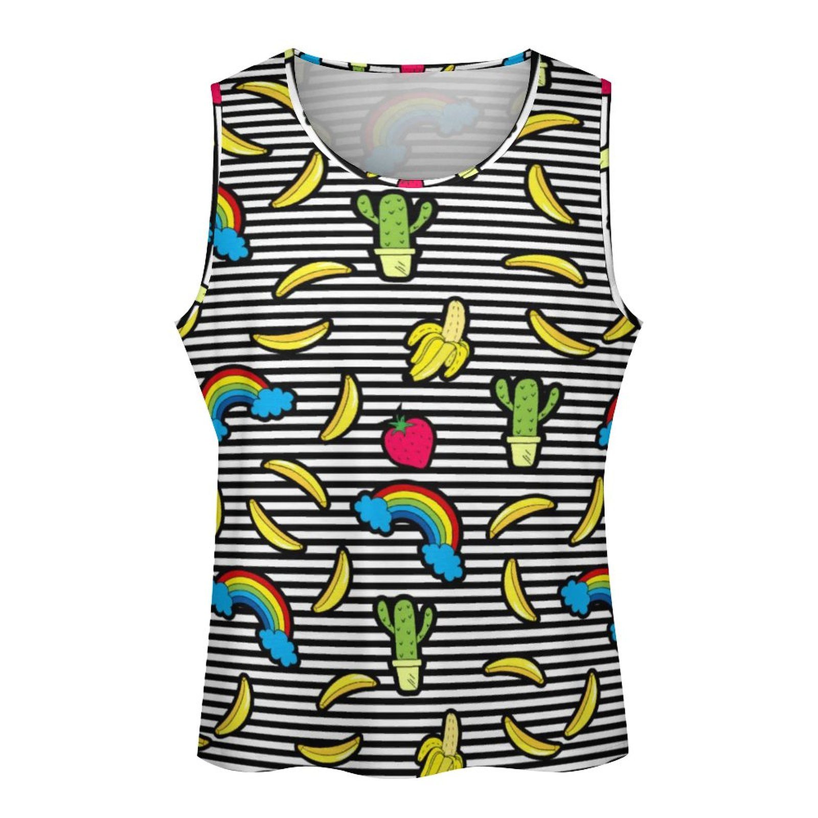 Cactus Rainbow Fruit Tank Top Men Black White Stripes Sportswear Tops Summer Gym Graphic Sleeveless Shirts Big Size 4XL 5XL