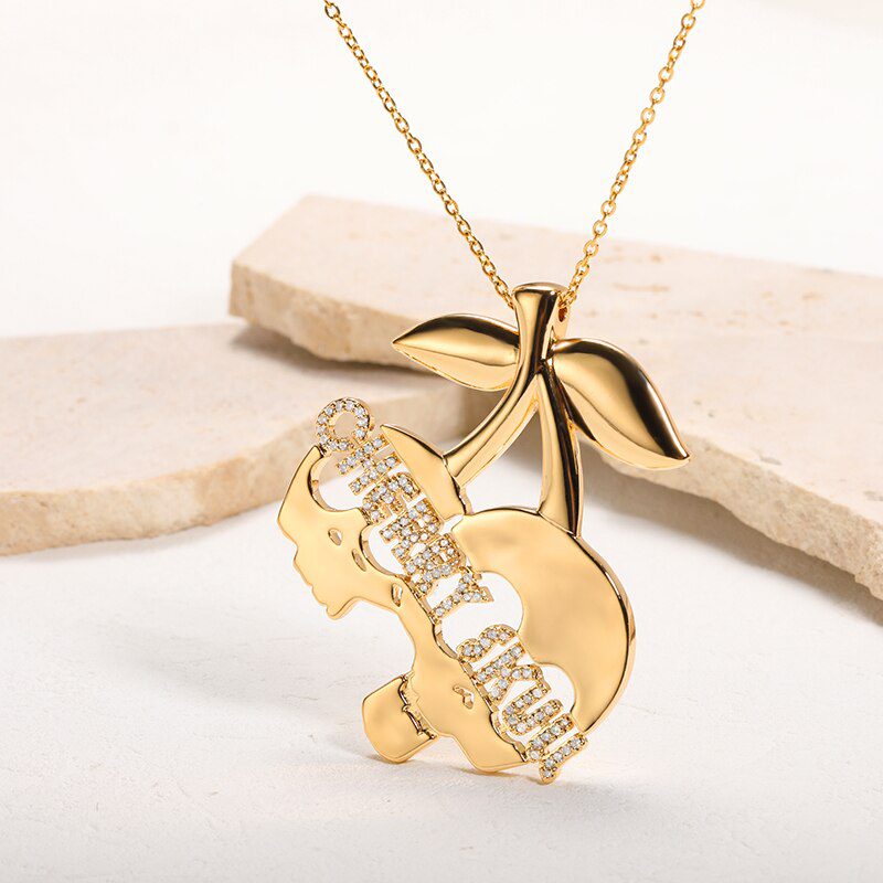 Gold Color Monogram Skull Necklace Zircon Inlaid Personalized Man Necklace Cool Man Pendant Stainless Steel Chain Jewelry