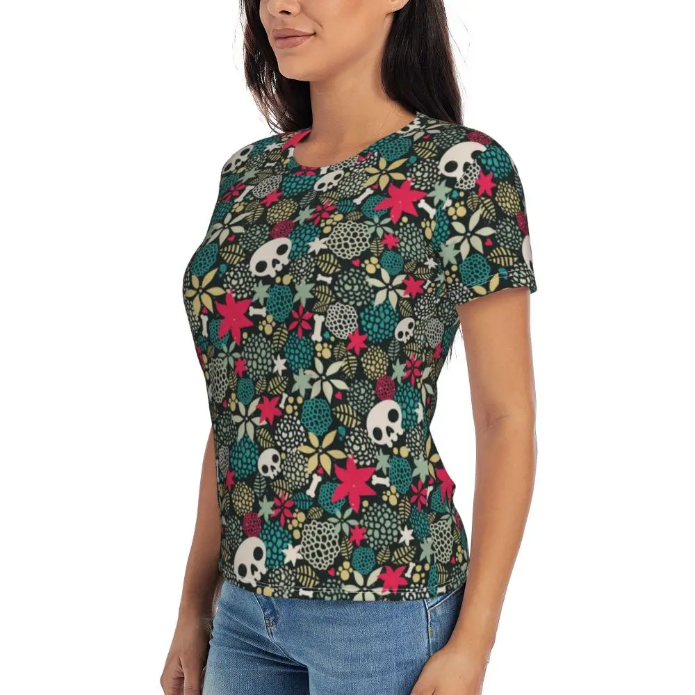 cherry Skull T Shirt Kawaii Y2K O Neck T Shirts Short Sleeve Tops