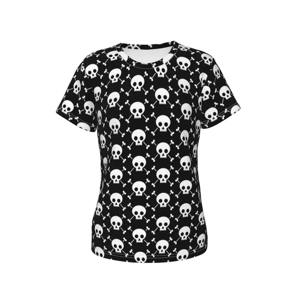 cherry Skull T Shirt Kawaii Y2K O Neck T Shirts Short Sleeve Tops