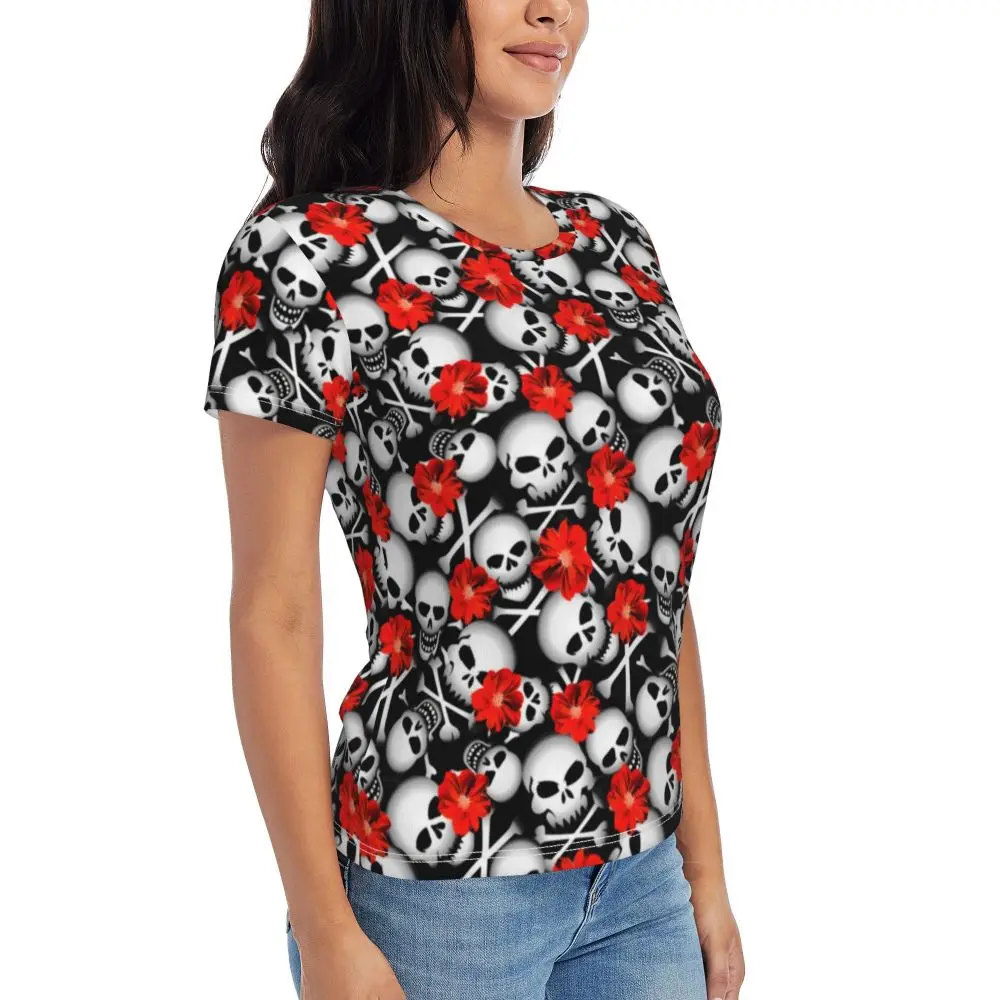 cherry Skull T Shirt Kawaii Y2K O Neck T Shirts Short Sleeve Tops